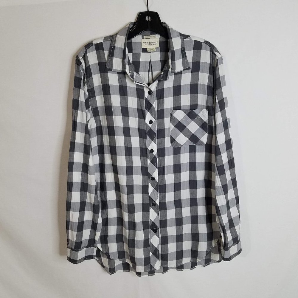 Denim & Supply Ralph Lauren Womens Plaid RL Boyfriend Button Shirt Size Large